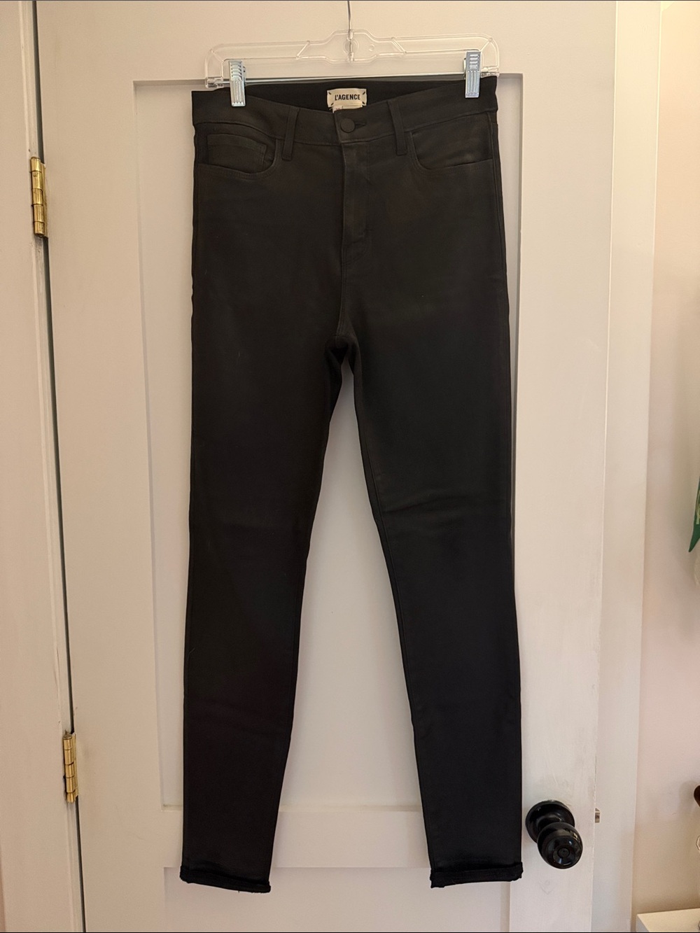 L’AGENCE Black Coated Skinny Jeans Leather Look Size 29
